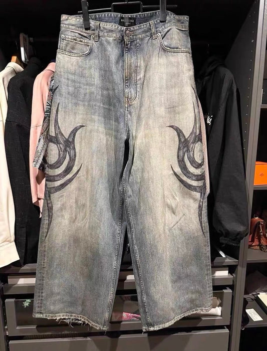 Baleciaga baggy graffiti denim